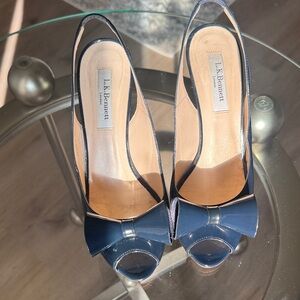 LK Bennett Navy Peep-Toe Heels with Bow